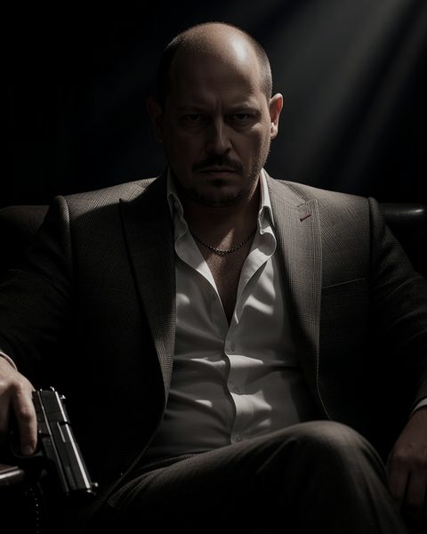 The drummer, seated in shadow under a single shaft of light.